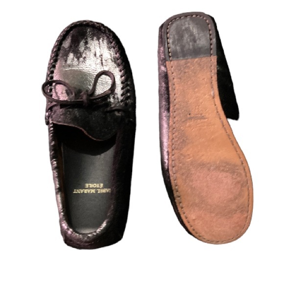 Isabel Marant Fell Pony Hair Black Silver Metallic Moccasin Loafer - Picture 7 of 15